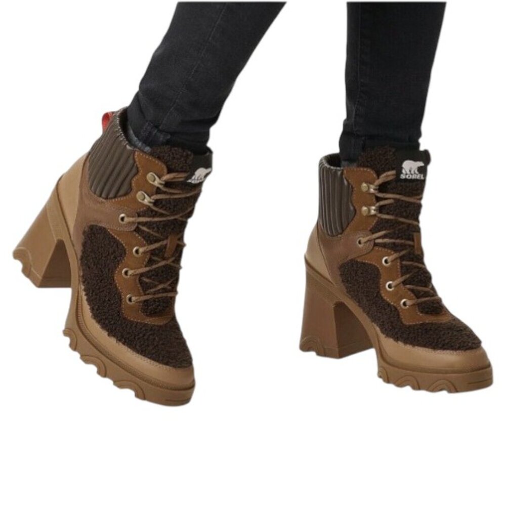 Sorel Brex Heel Waterproof Winter Boots Women's Size 9.5 Brown Sherpa NEW